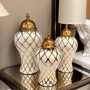 工厂直销电镀将军罐陶瓷欧式 饰品 花插花瓶轻奢工艺品摆件装