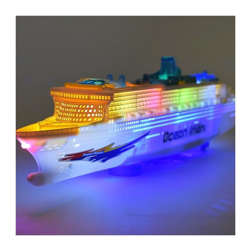 电动灯光音乐万向大号豪华游轮模型轮船快艇儿童电动玩具摆件遥控