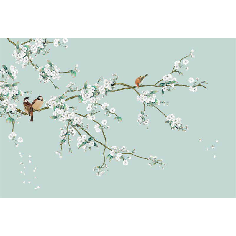 纸中式花鸟壁画沙定制温馨厅卧室床头发电客视背景墙壁墙布墙纸