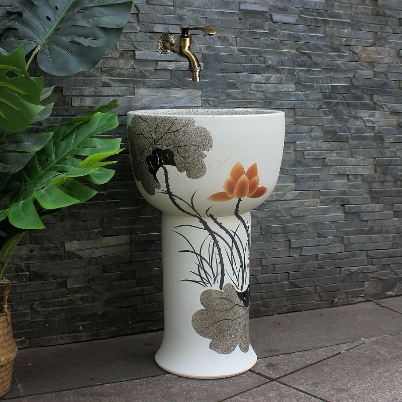 户外陶瓷洗拖把池一体高脚拖布池加高拖地盆大号墩布池槽庭院68cm