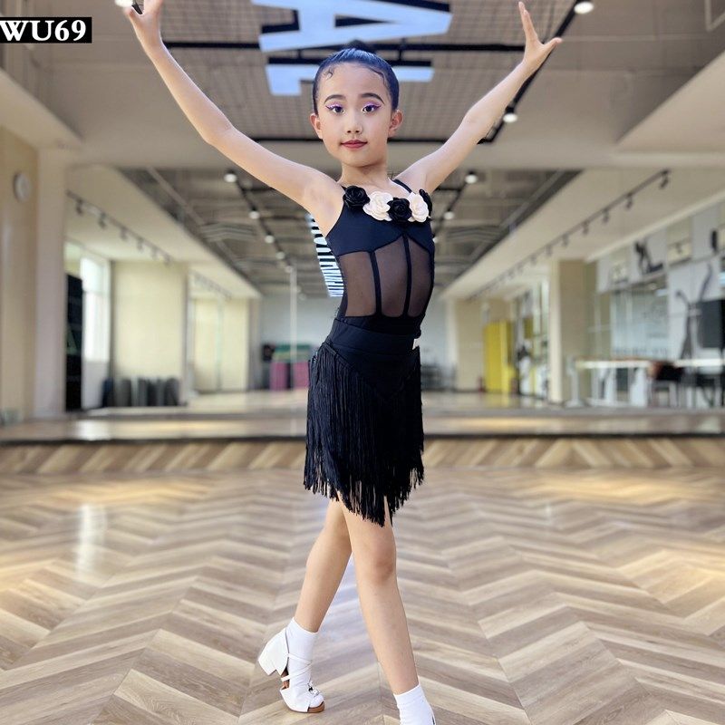 69新款拉丁舞练功服女专业儿童表演服舞蹈裙少儿拉丁舞服装流苏裙