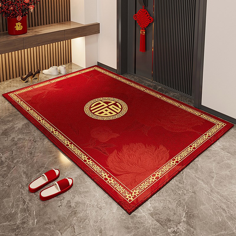 高档入户门地垫室内外进门口喜庆红色地毯别墅家用换鞋区玄关脚垫