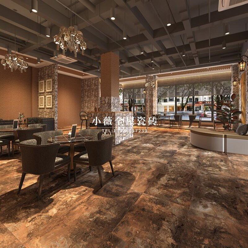哑光金属瓷砖铁锈砖600X1200餐厅地砖工业风防滑酒吧水泥砖仿古砖