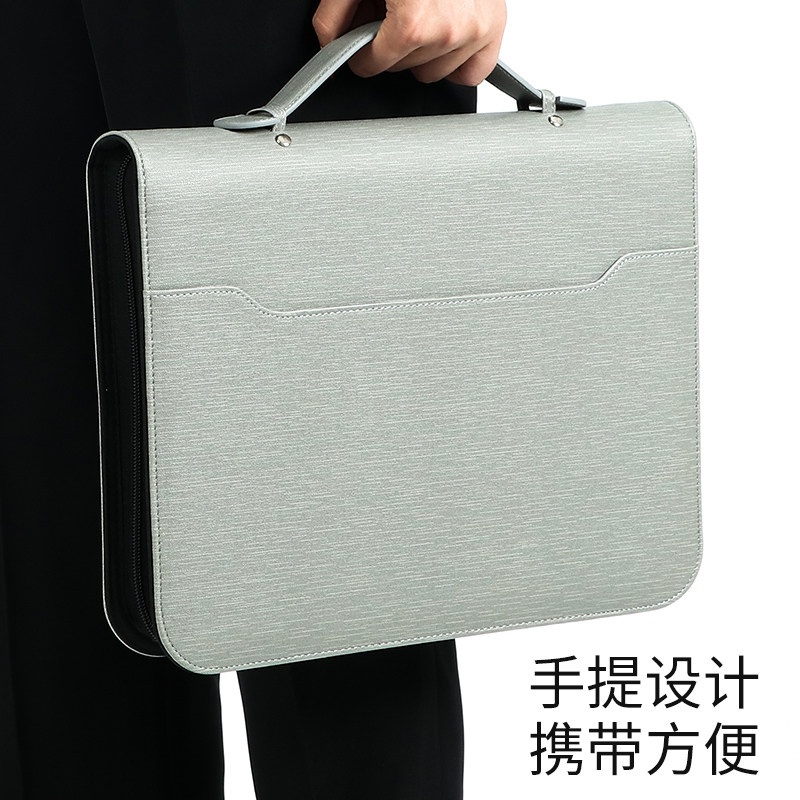 手提式多功能A4拉链文件夹经理夹手提式公文包带计算器皮质活页夹