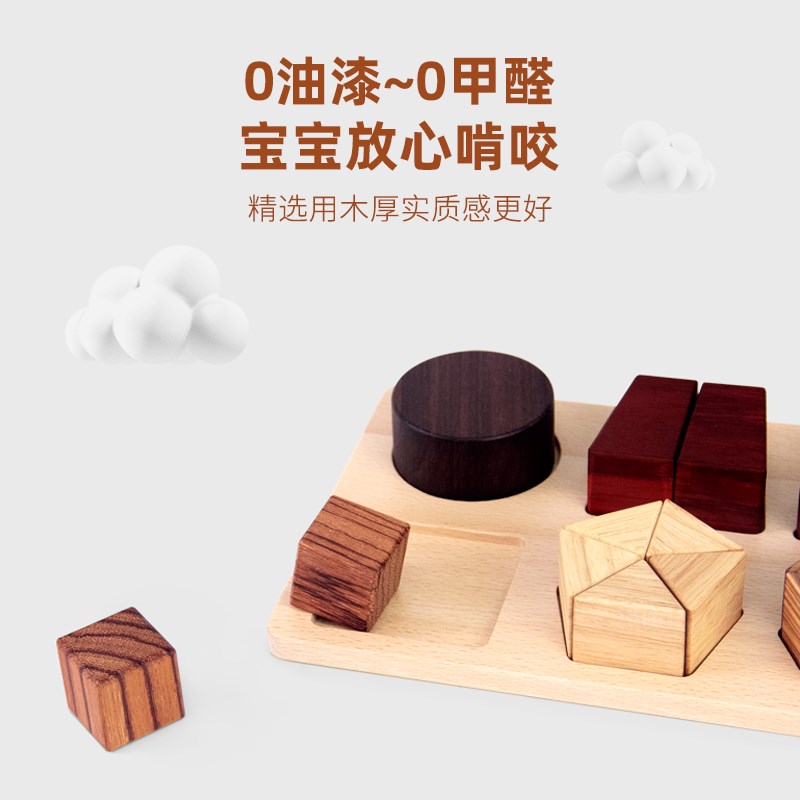 蒙氏形状认知配对玩具儿童几何等分嵌板手抓板拼图木制拼板教具