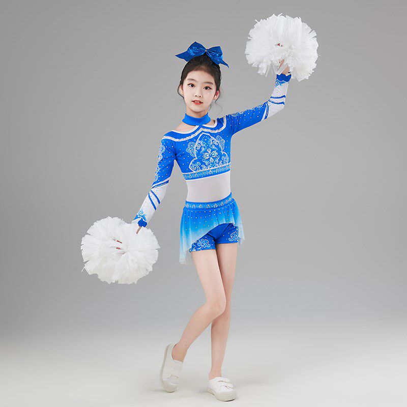 新款儿童啦啦操青花瓷校园拉拉队运动会开幕式团体操表演服装贴钻