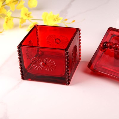 弗莱文茨四方红色喜庆水晶玻璃糖果罐干果罐家居摆件彩色储物罐