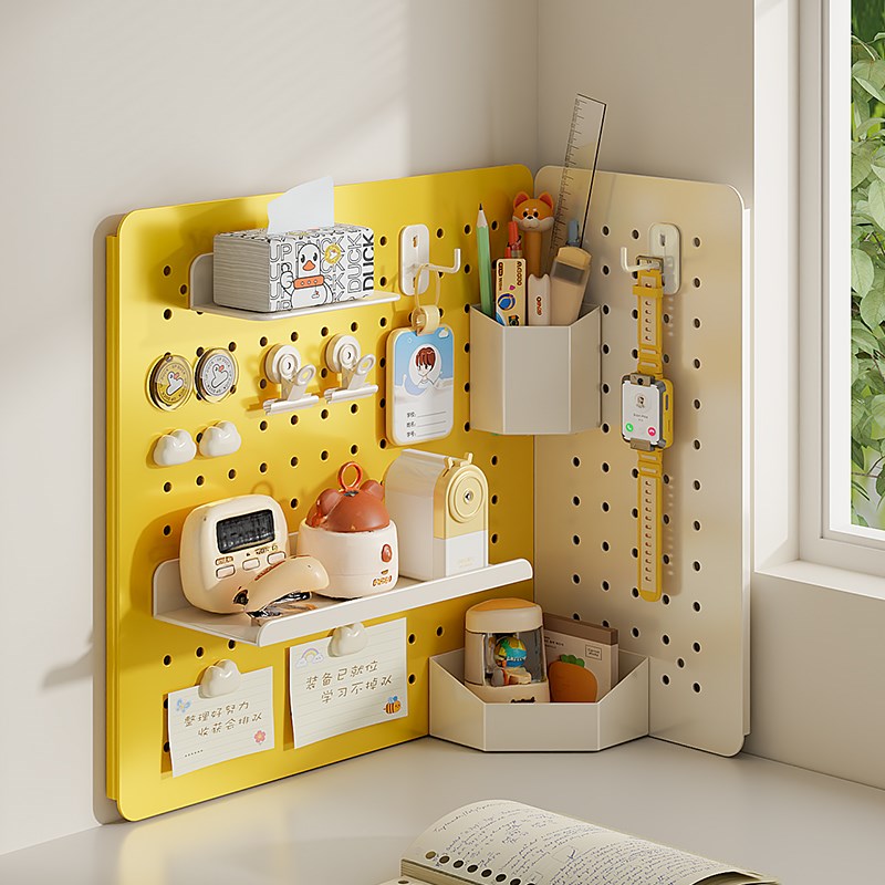 办公收纳书桌面转角洞洞板置物架配件挂钩展示磁吸免打孔文具挂篮