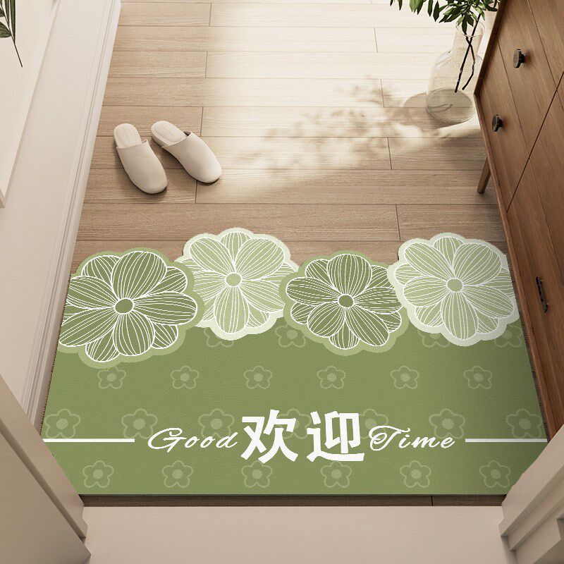 春日小花入户门地垫进门门口脚垫PVC可擦免洗防滑进门皮革地毯