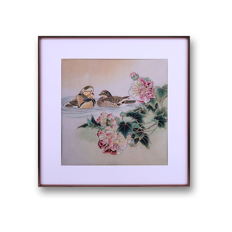 手工刻铜雕画 芙蓉花鸳鸯戏水 现代简约装饰画客厅卧室沙发玄关画