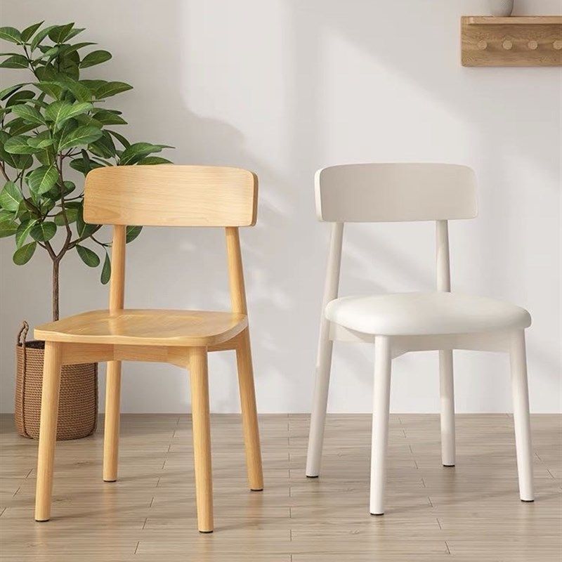 实木餐椅家用奶油l风白色化妆凳椅子靠背椅客厅餐桌椅凳简约木椅