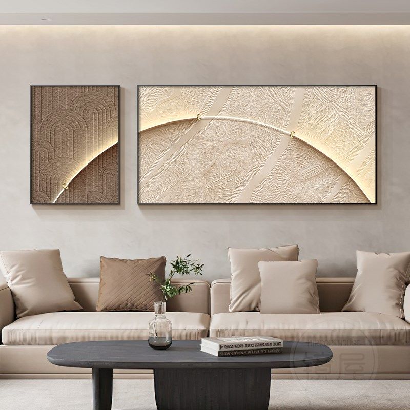 现代简约客厅装饰画极简两联挂画高级感原木奶油风沙发背景墙壁画