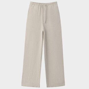 度物思仁夏季女纯亚麻梭织长裤松紧腰日常休闲 宽裤麻料透气