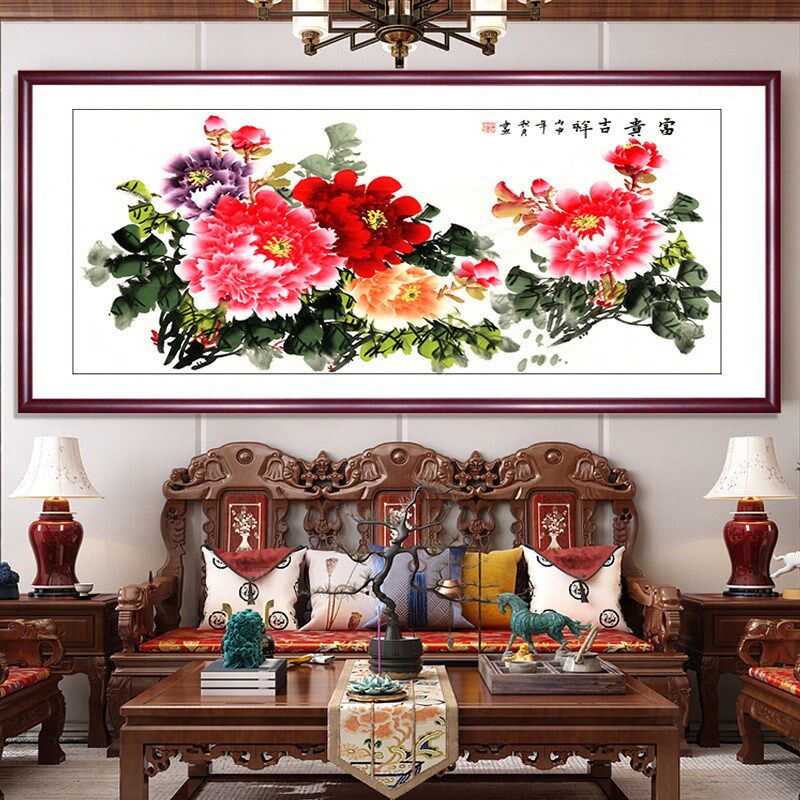 新中式牡丹花客厅装饰画花开富贵沙发背景墙挂画卧室餐厅壁画国画