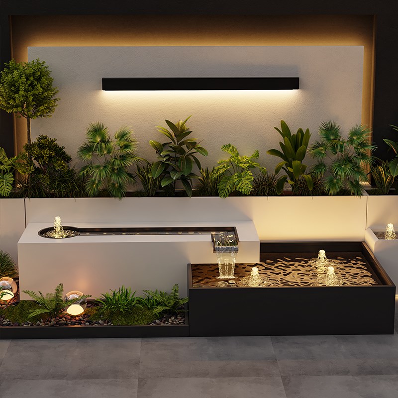 水幕墙流水屏风隔断庭院花箱304不锈钢景观金属露台花园景墙定制