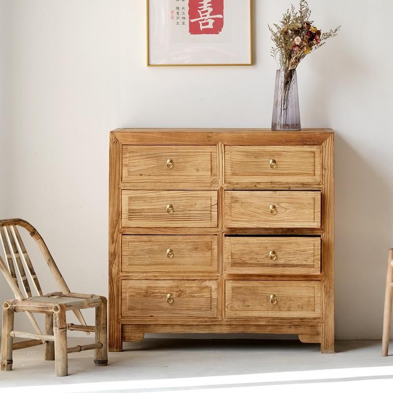 老榆木斗柜实木抽屉式收纳柜中式客厅多功能储物柜复古餐边柜矮柜