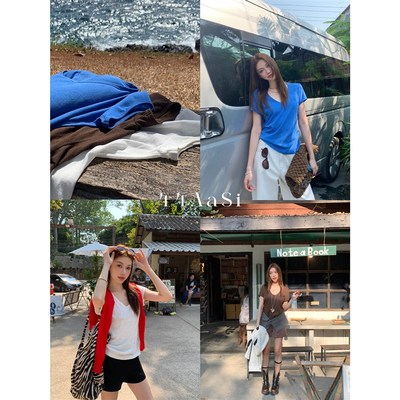 44AaSi 【好穿到脱不下来】 显白凉感基础款V领insT恤