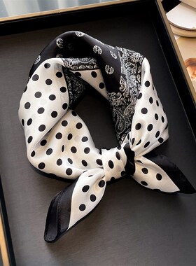 黑白色波点丝巾小方巾女2025新款夏季薄款围巾R系脖子防晒护颈夏