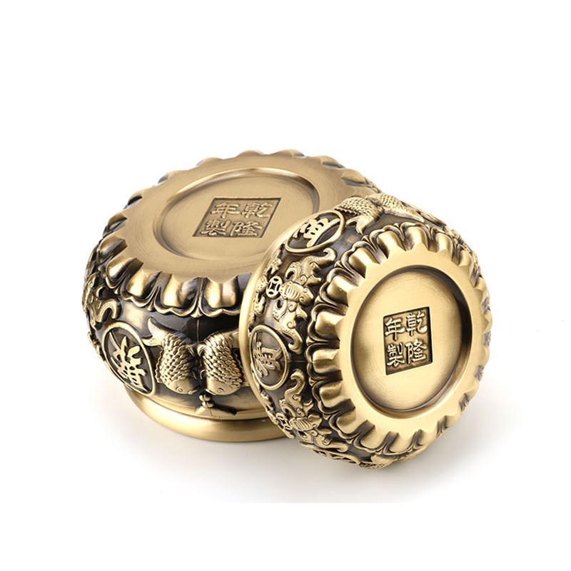 实心纯黄铜八福聚宝盆招财聚财客厅玄关中式装饰摆件铜制存钱罐