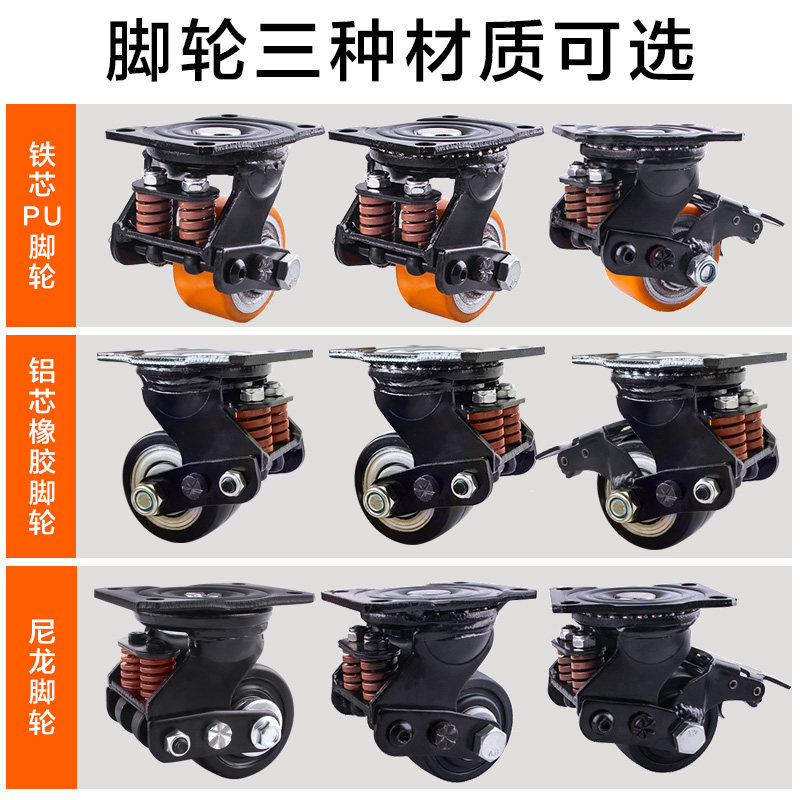 大门减震脚轮3寸超加重型工业用带刹车固定轮子聚氨酯尼龙万向轮