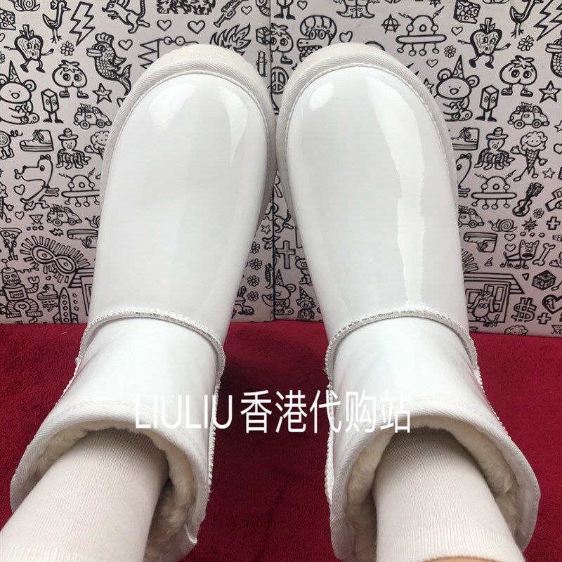 2025冬季新款7厘米光面内增高C雪地靴女厚底防水白色漆皮短靴棉鞋