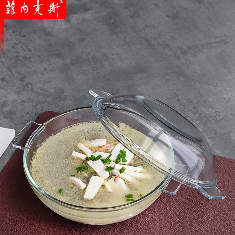 玻璃碗沙拉碗家用耐热大号水果碗透明泡面汤碗餐具套装带耳带盖