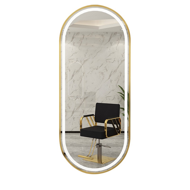 网红款理发店镜台美发沙龙廊落地壁式带灯挂墙一体快剪发镜