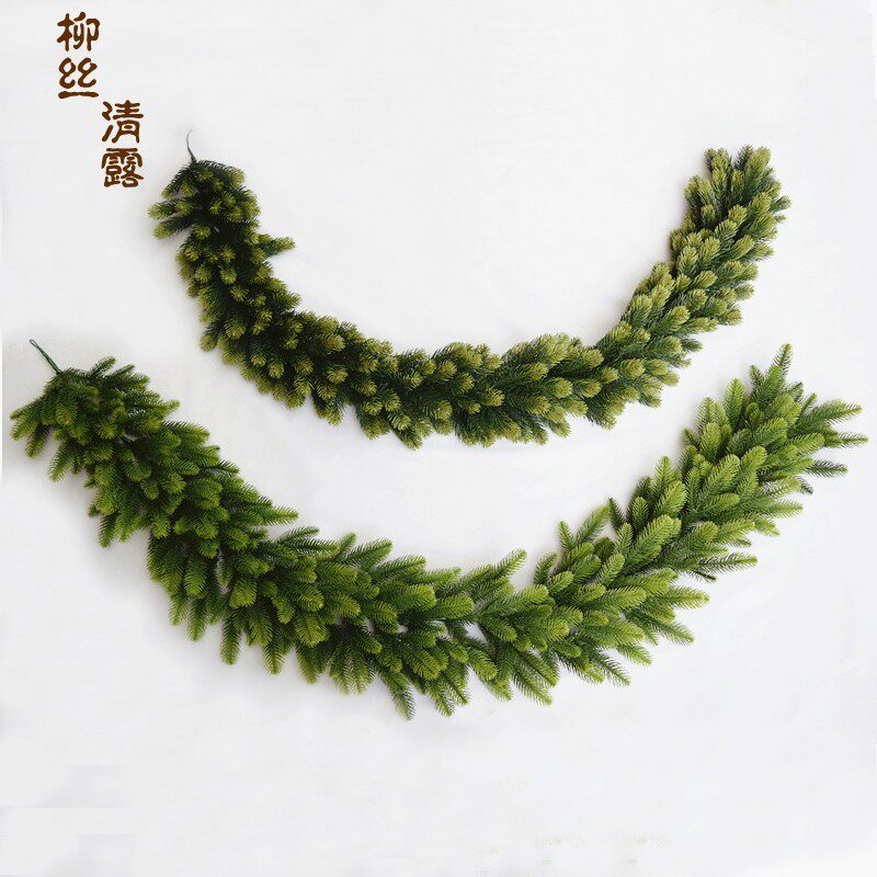 1.8米圣诞藤条PE松果松针植绒诺贝松塑料叶子仿真树叶吊挂装饰品