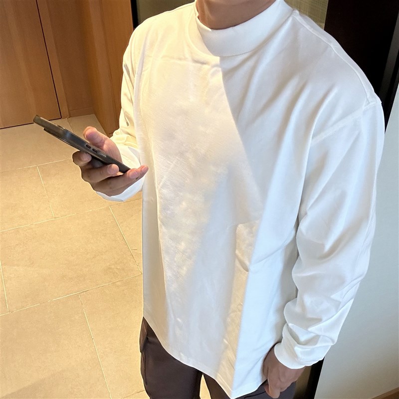 LFG 2025春秋新款重磅小高领长T美式基础宽松长袖打底T恤