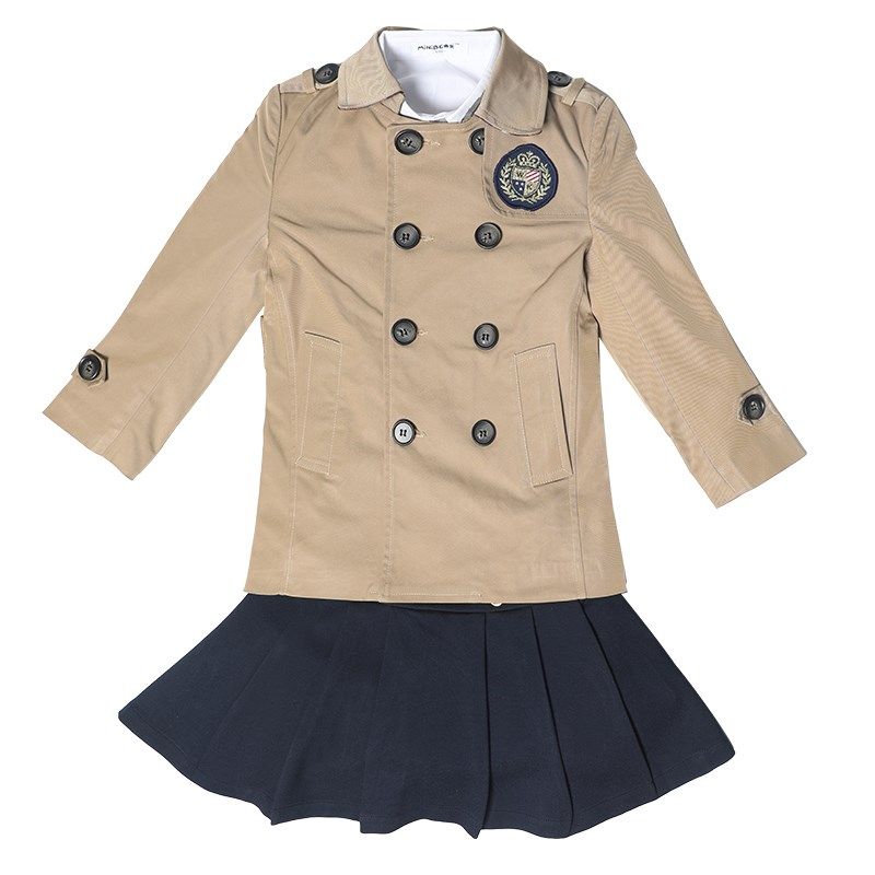 英伦学院风校服小学生新款儿童班服卡其色风衣三件套老师幼儿园服