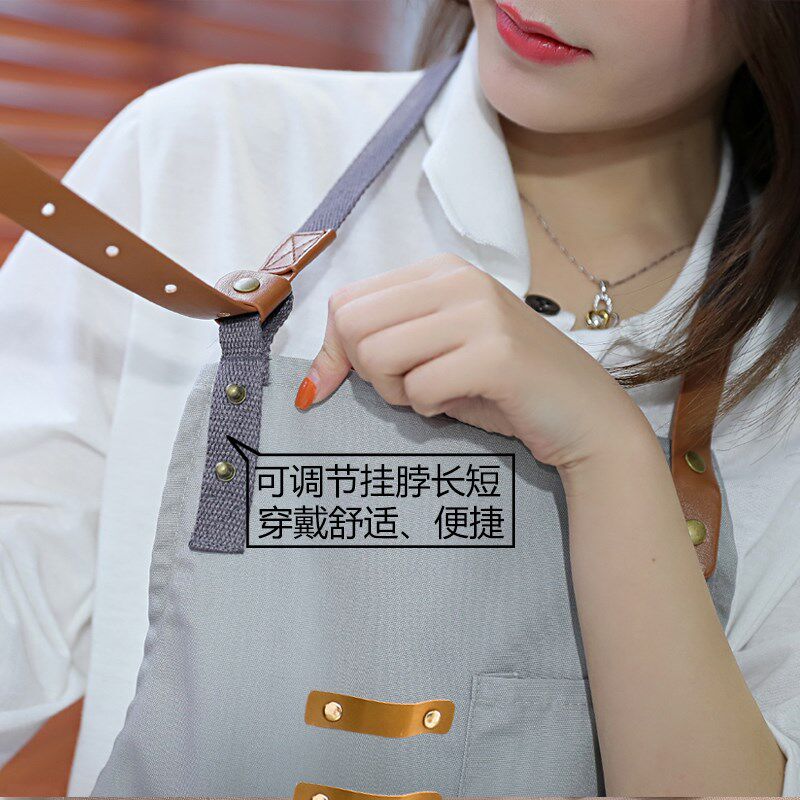 韩版帆布围裙印logo餐饮甜品奶茶店调酒师烘焙时尚男女工作服
