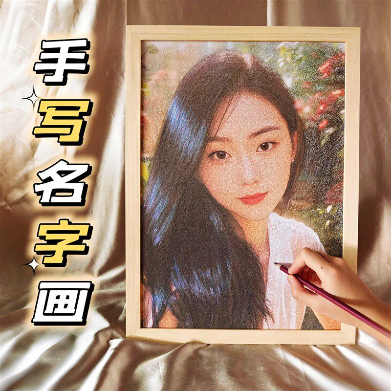 手绘万字画类来图定m制文字姓名肖像写名字画像人物素描头像礼物