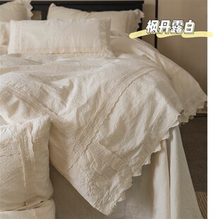 枫丹白露亚麻棉花边款四件套自然睡旧感20亚麻舒服干爽四件套法式