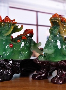 玉貔貅摆件大号招财聚财皮丘公母一对工艺品 新店Y铺开业送礼