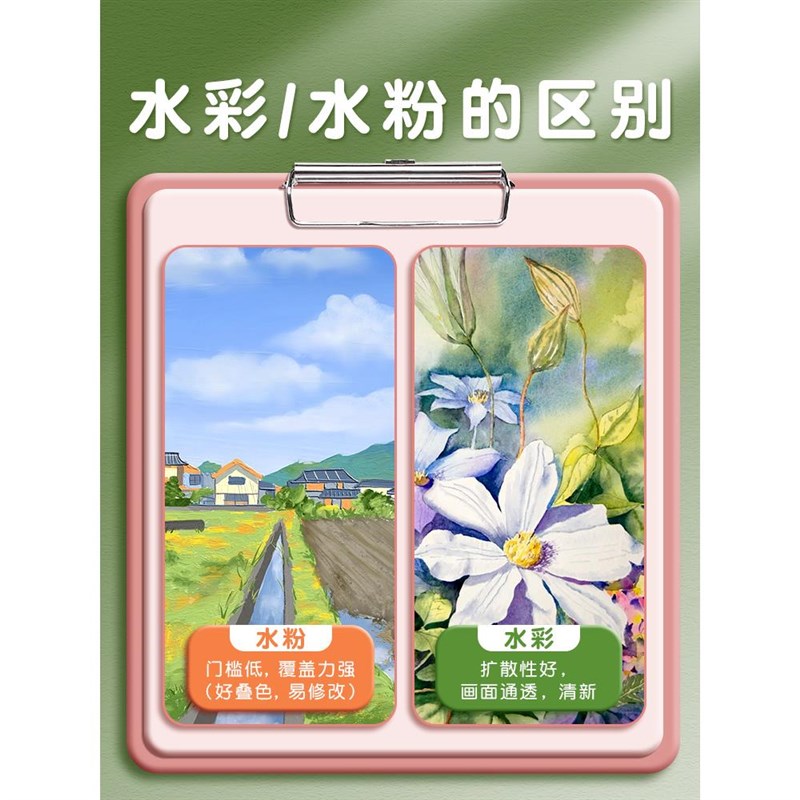 绘水彩水粉画颜料套装工具画画初学者儿童24色幼儿园小学生绘画笔