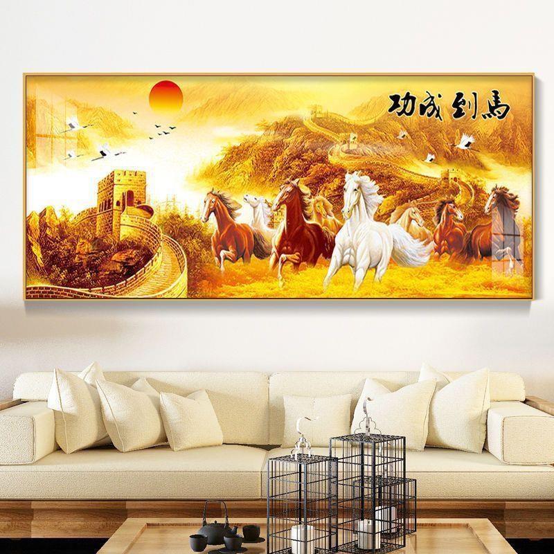 大气八骏图晶瓷画马到成功客厅装饰画大幅沙发P背景墙画办公室挂