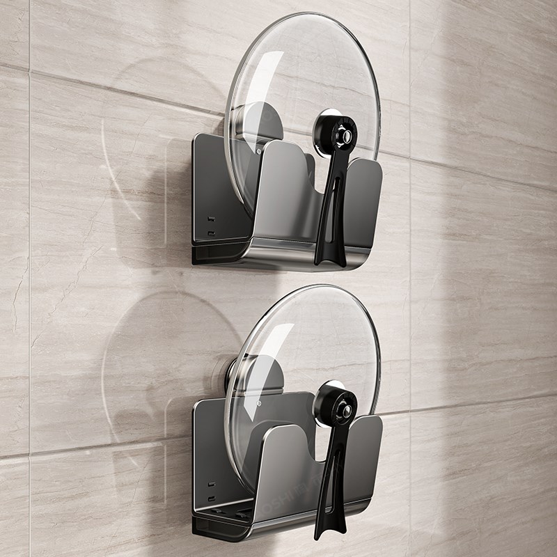 厨房壁挂式锅盖h架免打孔墙上置物架菜板吸盘大炒菜锅盖放置器收