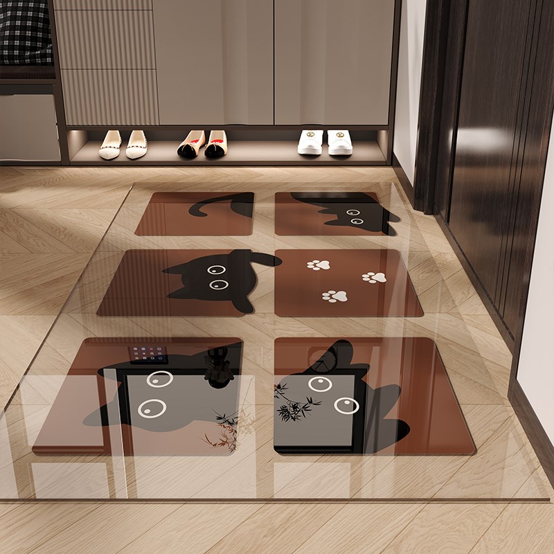 软玻璃透明入户地垫2024新款卡通耐脏免洗可擦PVC可裁剪定制地毯