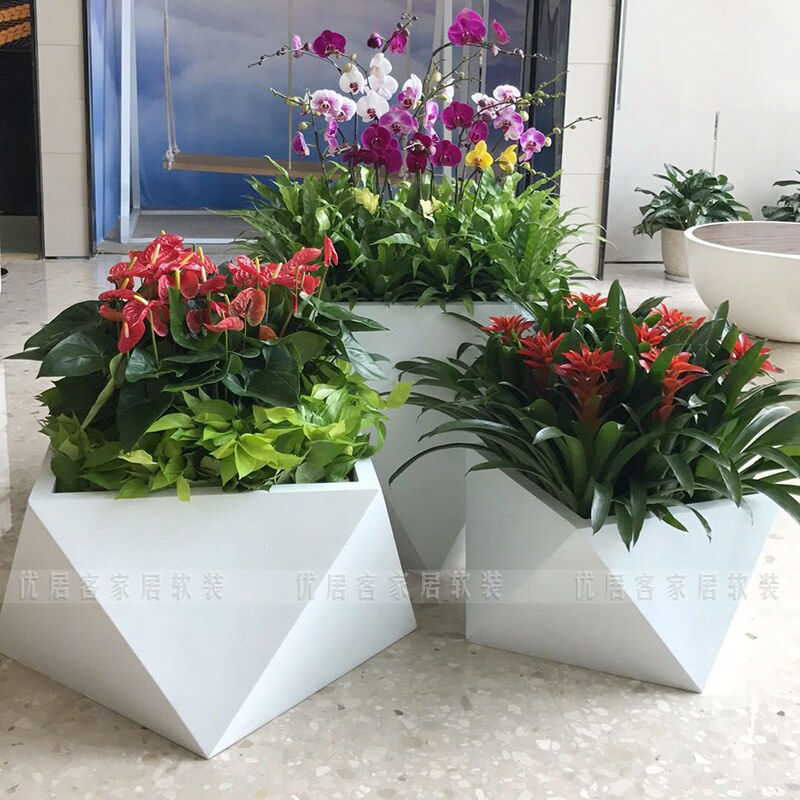 特大几何造型g玻璃纤维落地大花瓶花盆样板房商场客厅摆件装饰品
