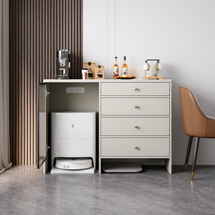 实木餐边柜靠墙一体多功能岩板置物柜扫地机器人收纳W柜置物架边