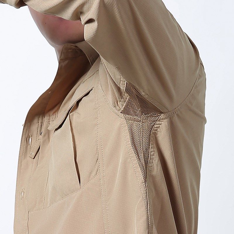 双拉链大口袋春夏季新款男士工装长袖衬衫大码中青年衬衣薄