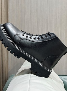 春秋潮流高帮皮鞋男厨师短靴皮韩版百搭马丁靴工装正装鞋51274-T