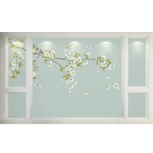 现代简约花鸟墙纸新中式墙布客厅卧室电视背景墙壁纸影视装饰壁画