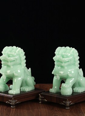 玉石狮子摆件一h对家用看门招财镇宅办公室客厅玄关门厅家居装饰