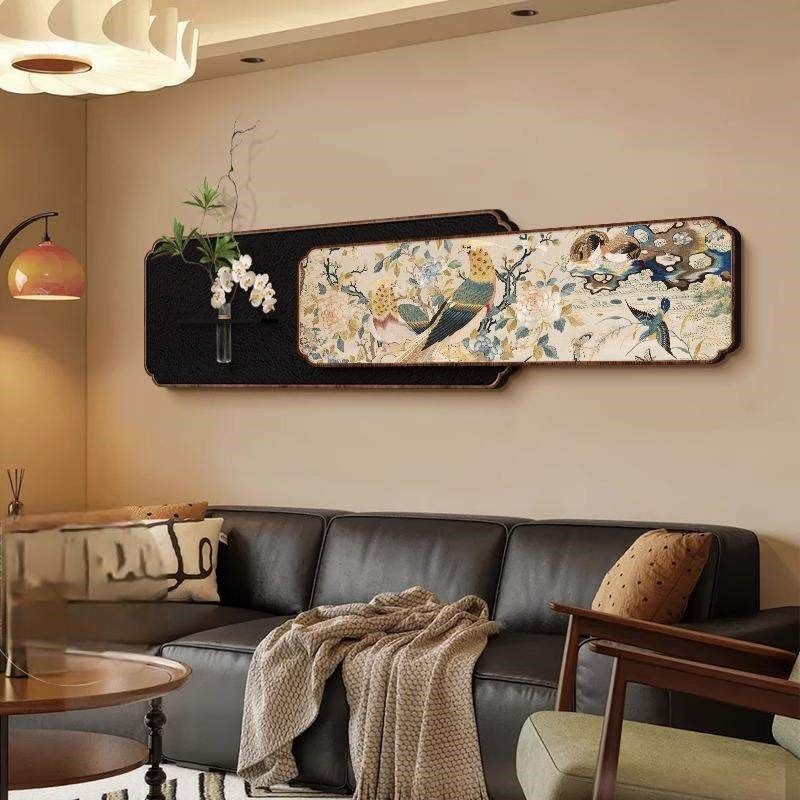 宋式美学花鸟客厅装饰画中古沙发背景墙壁画水培S绿植双层立体挂,家居饰品,现代装饰画,淘宝优惠券,粉丝福利购,淘宝优惠卷