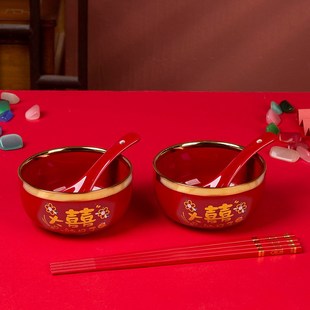 红色喜庆改口敬酒婚庆用品送礼碗筷带婚礼陶瓷 结婚敬茶杯喜碗套装