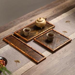 梅鹿竹紫竹岩石竹编托盘竹托盘干泡台家用茶台茶具收纳竹柒阁 中式