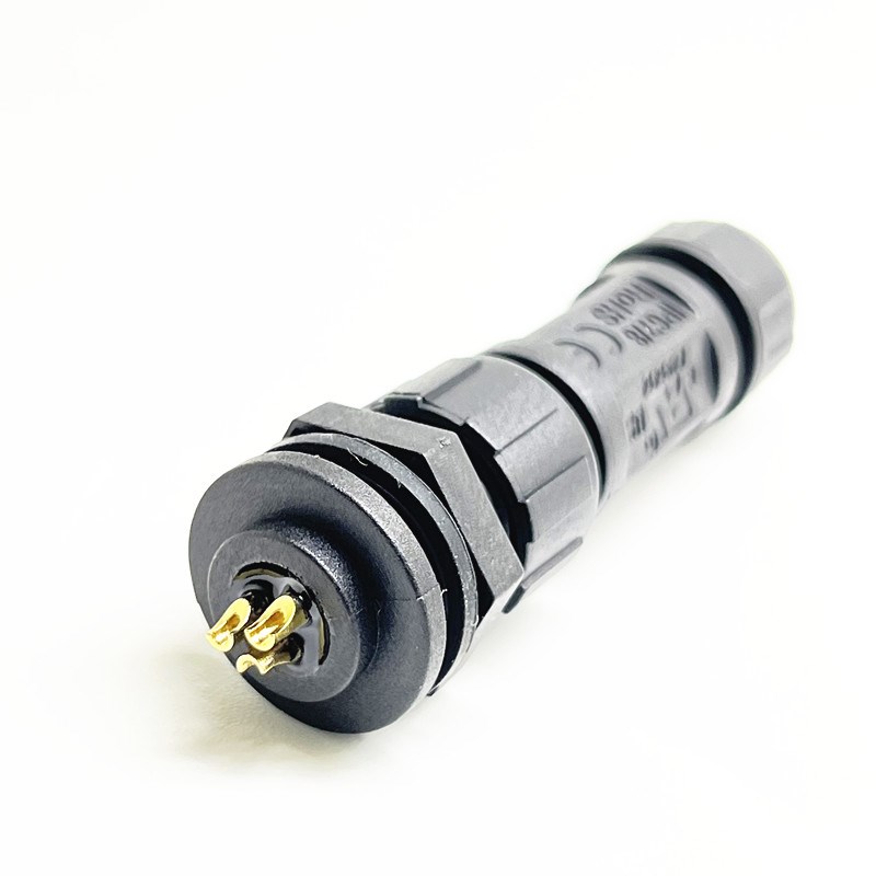 LLT利路通M12-3芯前装母针面板防水连接器 焊线螺帽锁紧公母对接