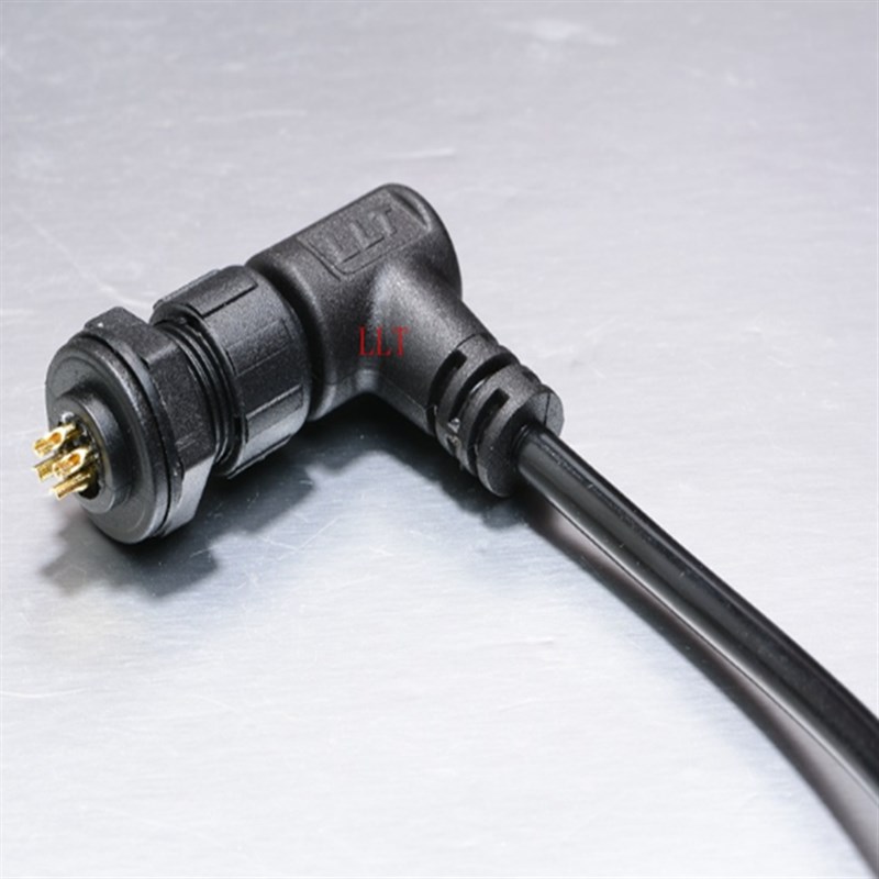LLT利路通M12-4芯弯头线对板防水连接线 传感器弯头公母对接线