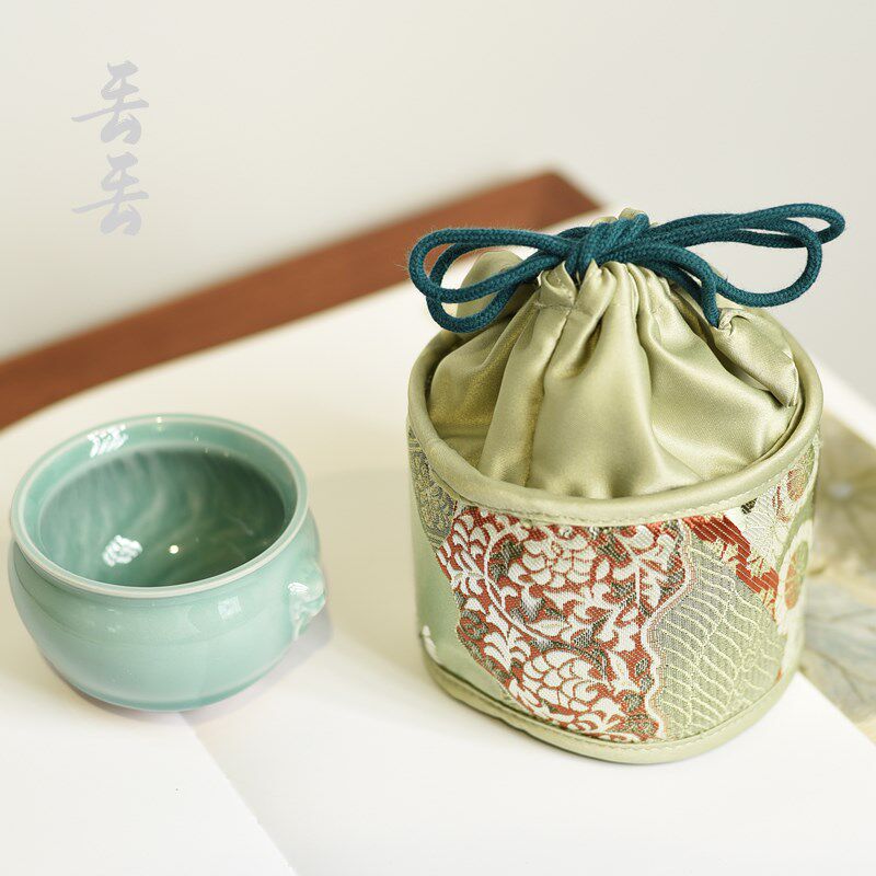 高档茶杯茶壶茶具便携收纳布袋抽绳束口文玩手串珠宝饰品包装袋子